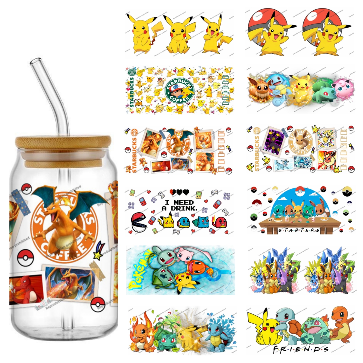 Pokemon pattern UV DTF cup wra - Rdta Tank Glass ulasan dan harga