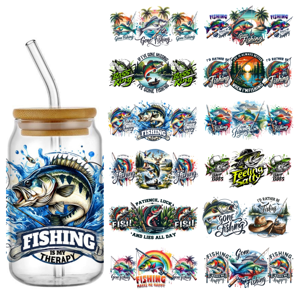 UV DTF Go Fishing Design Trans - Rdta Tank Glass ulasan dan harga