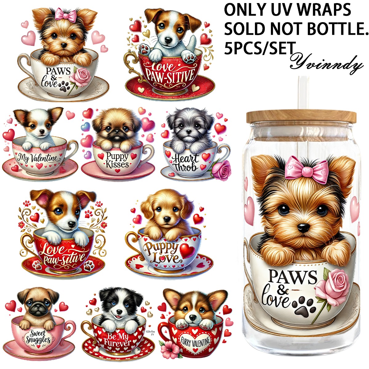 5Pcs/Set Valentines Puppy 16OZ - Rdta Tank Glass ulasan dan harga