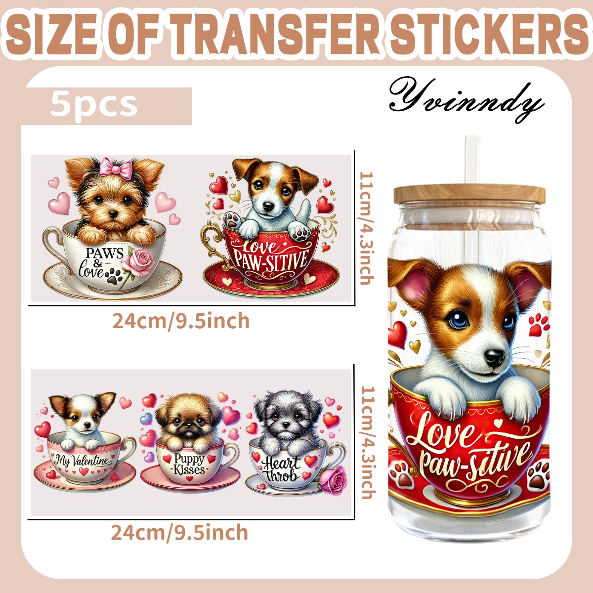 5Pcs/Set Valentines Puppy 16OZ - Rdta Tank Glass ulasan dan harga