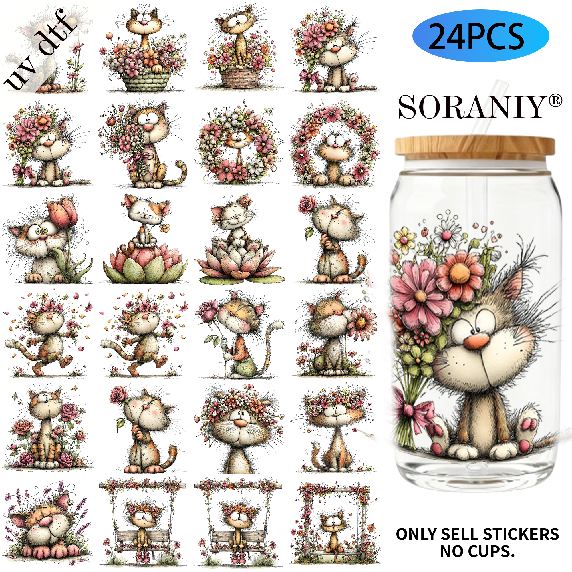 24PCS/Set Whimsical Floral Cat - Rdta Tank Glass ulasan dan harga